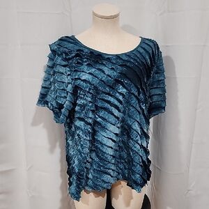 Notations Blue Textured Blouse